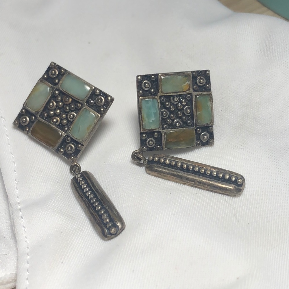Jade Stone Silver Earrings
